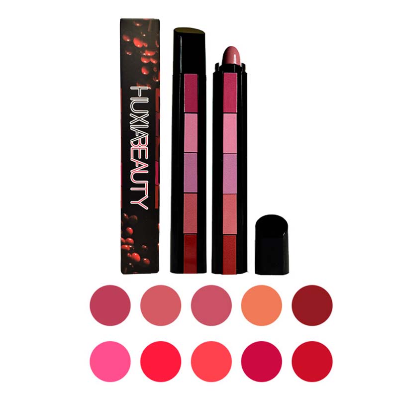 Labiales matte huxiabeauty 5 en 1 caja negra