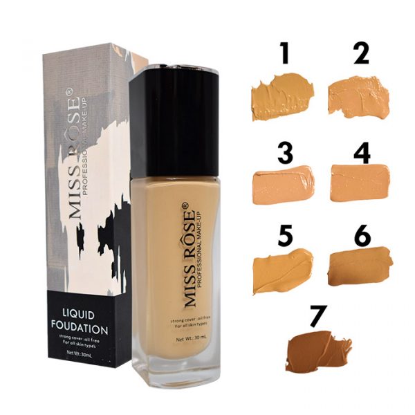 Bases Miss Rose liquid foundation caja negra y gris de 30ml Tono Surtido