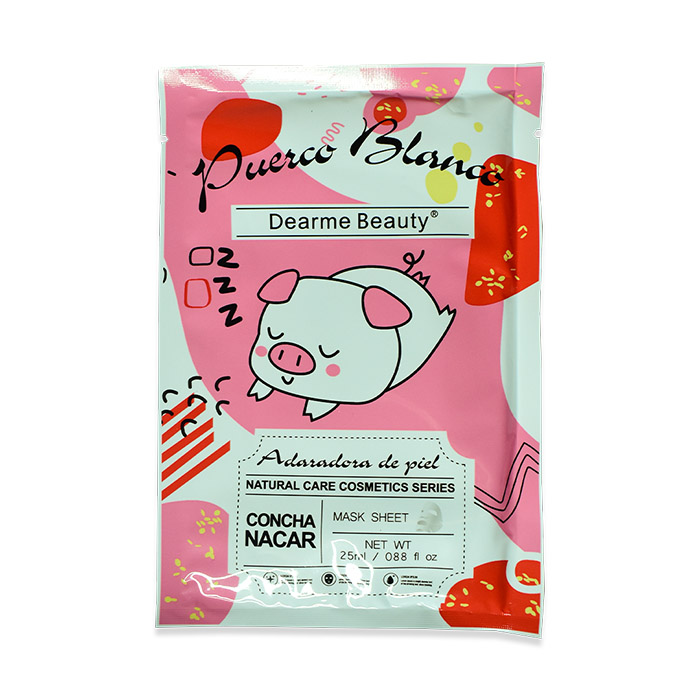 Mascarilla de sobre rosado y blanco dearme beauty diseño de cerdo