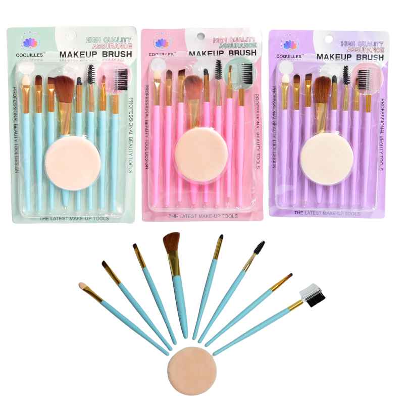 Kit de brochas con aplicador makeup brush coquilles de colores