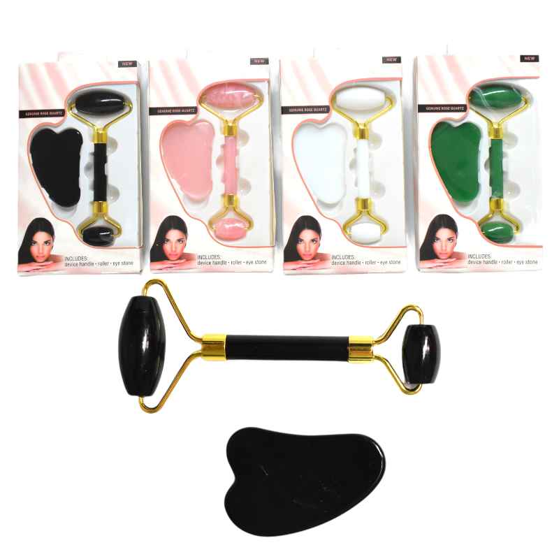 Kit de roler y piedra de jade de colores caja marmoleada