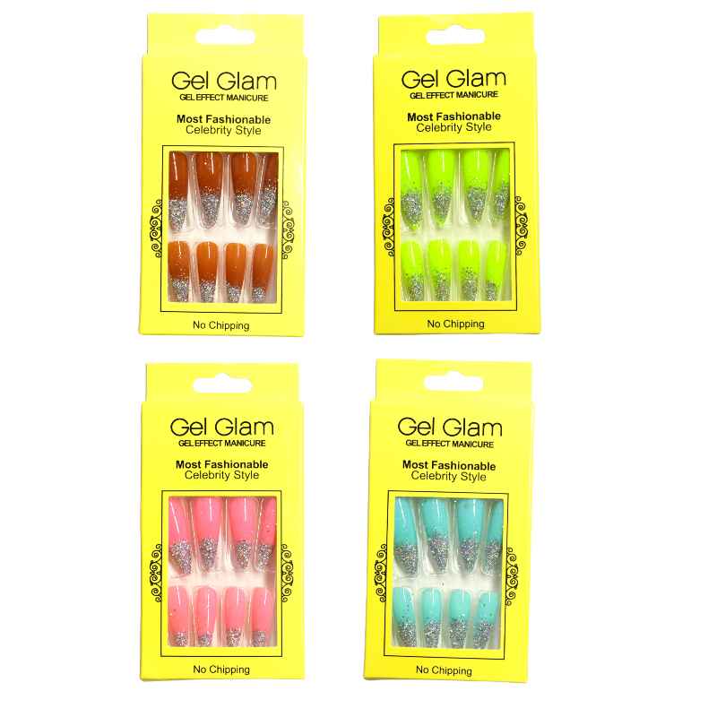 Set de uñas gel glam con diseños varios empaque amarillo - Imagen 5