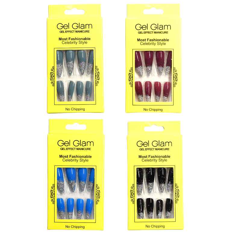 Set de uñas gel glam con diseños varios empaque amarillo - Imagen 4