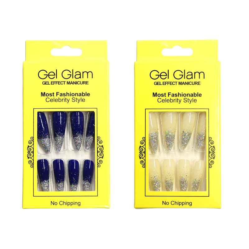Set de uñas gel glam con diseños varios empaque amarillo - Imagen 3