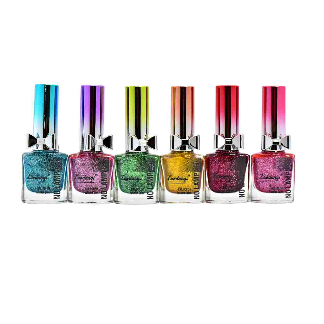 Esmalte en gel frío con glitter Luodanqi 15 ML presentación tapa con moño - Imagen 2