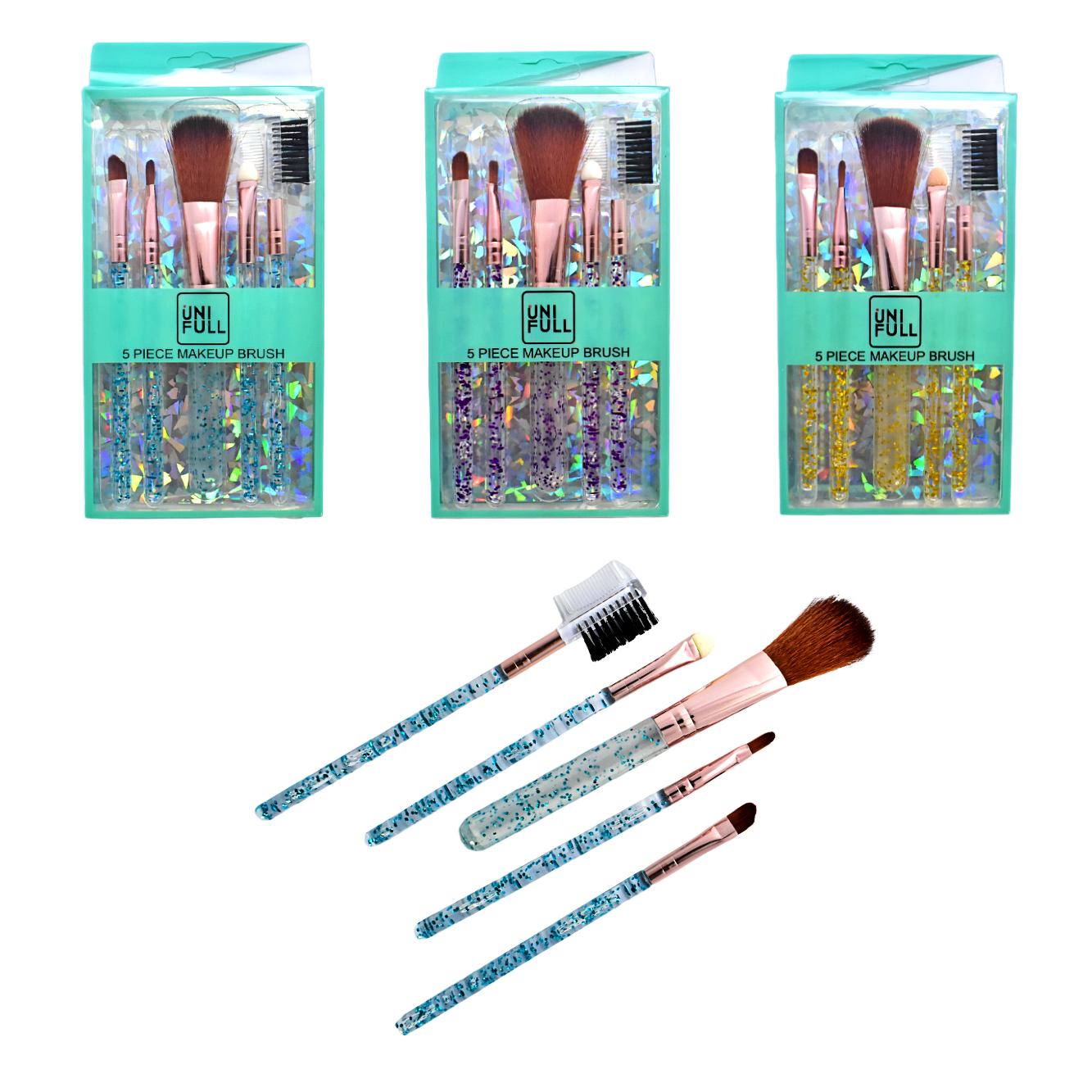 Set de brochas de 5pcs con mango glitter Uni full