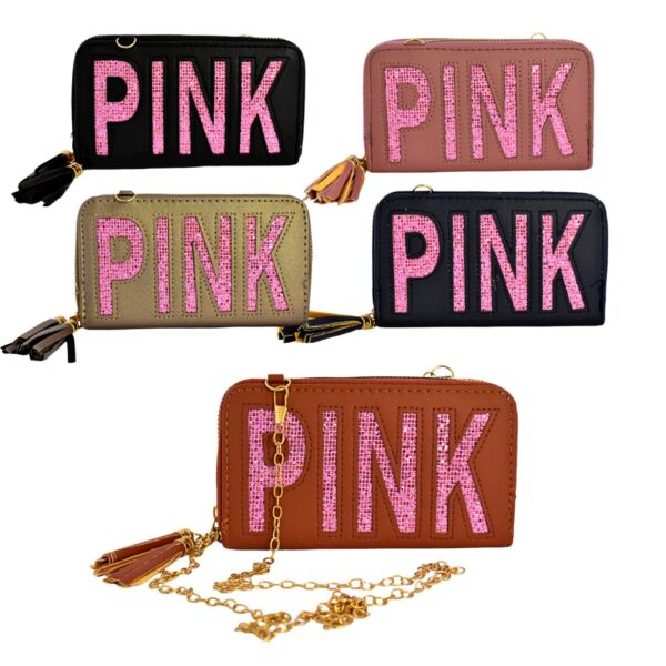 Billetera Pink in Sweet con emblema texturado de cuadros y brillantina