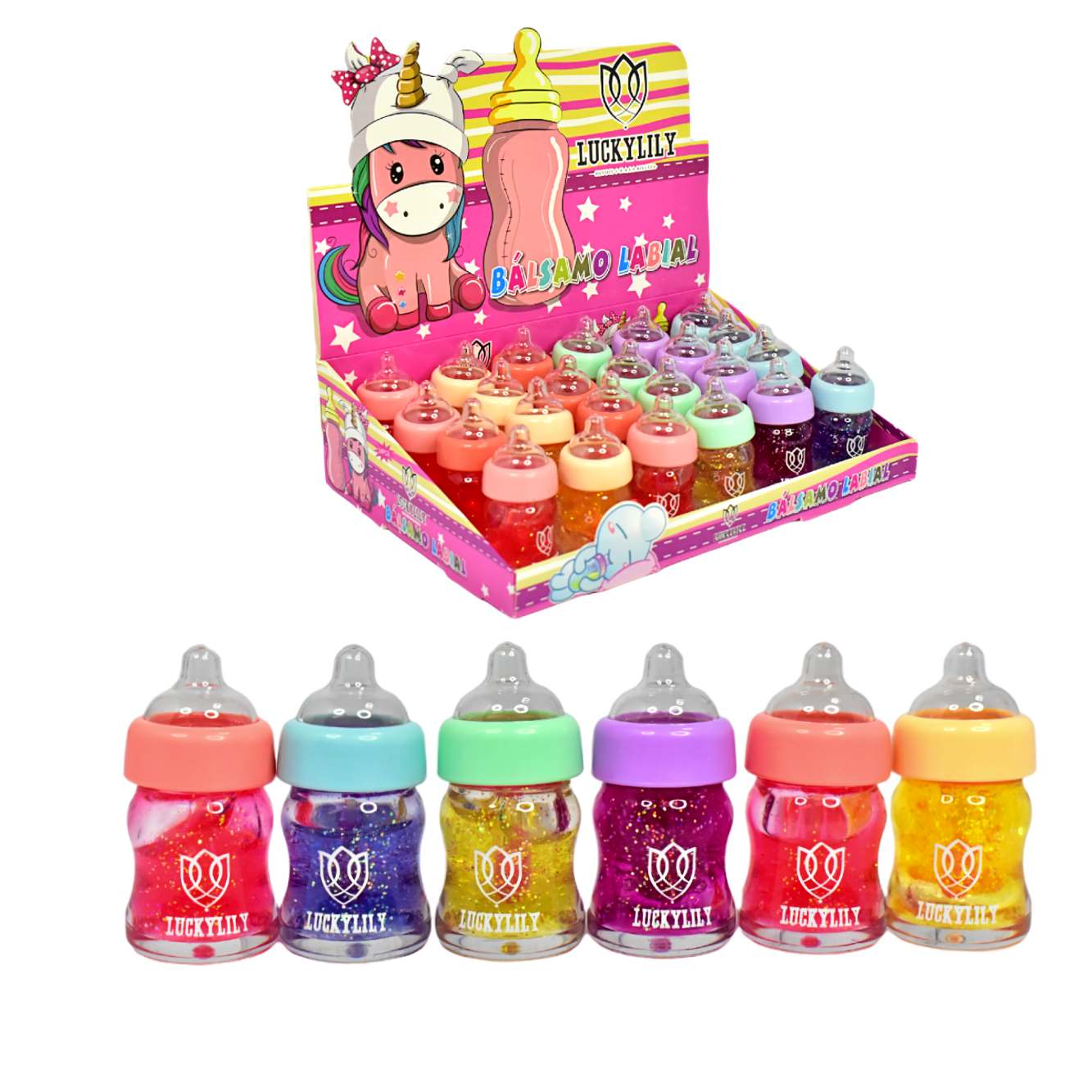 Brillo mágico labial en presentación de biberón Lucky Lily
