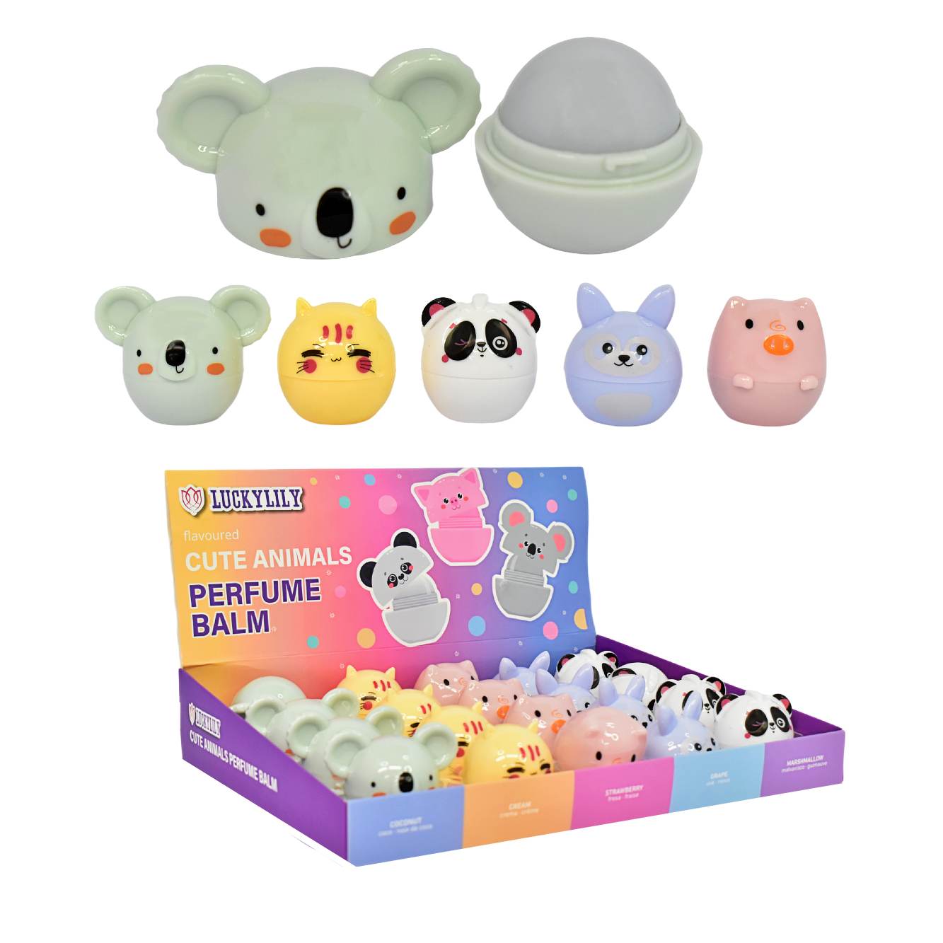Perfume en bálsamo presentación de animales animados