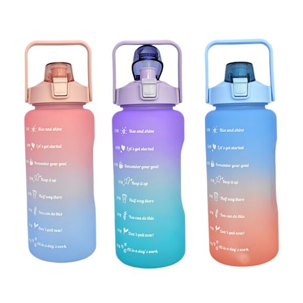 Botella de agua deportiva motivacional de colores difuminados 2 litros