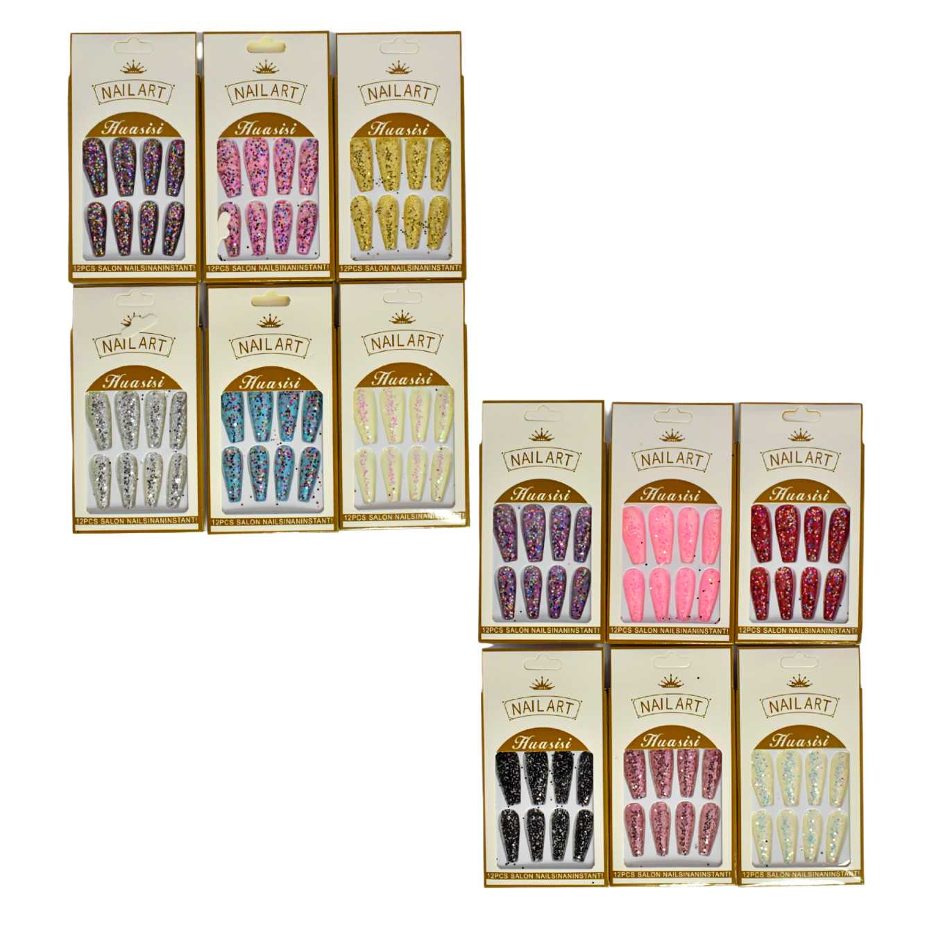 Uñas press on con escamas brillantes Nail Art Huasisi