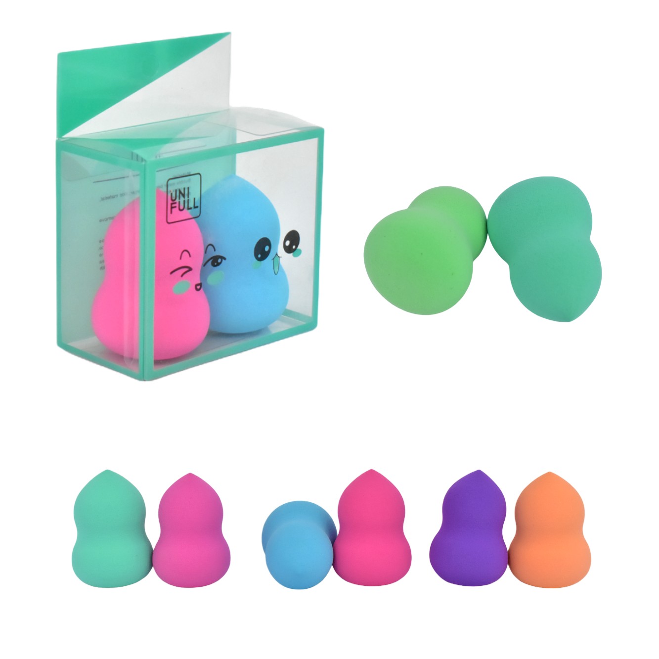 Esponjas para maquillaje en presentación de dos peras Uni Full