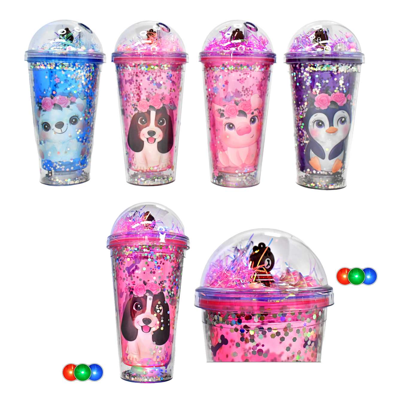 Vaso infantil presentación de animales animados con luces 1/2 litro