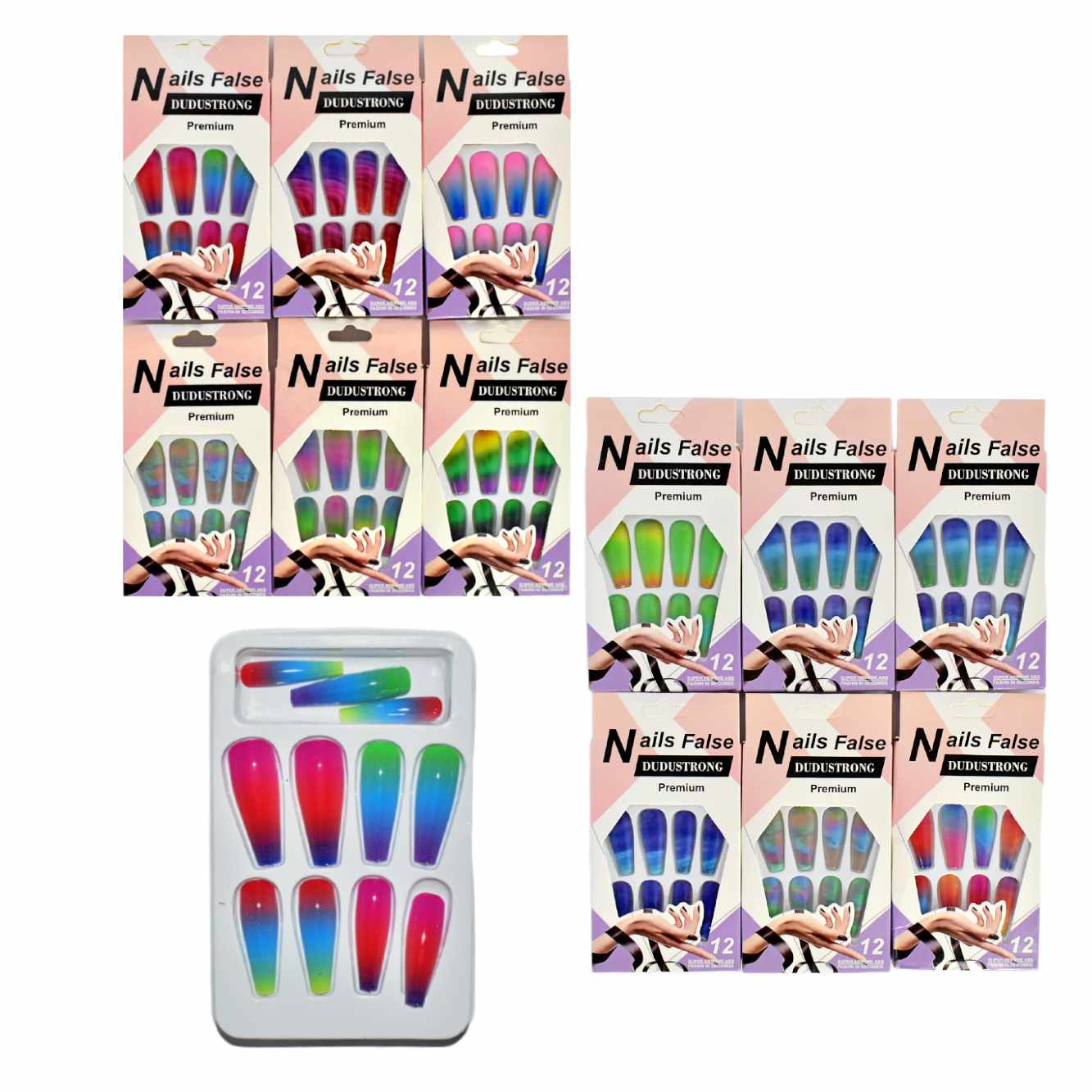 Uñas Press on arcoiris Nail False Dudustrong Premium 12pcs