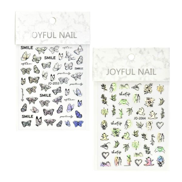 Sticker para decoración de uñas plateado tornasol diseños variados JOYFUL NAIL