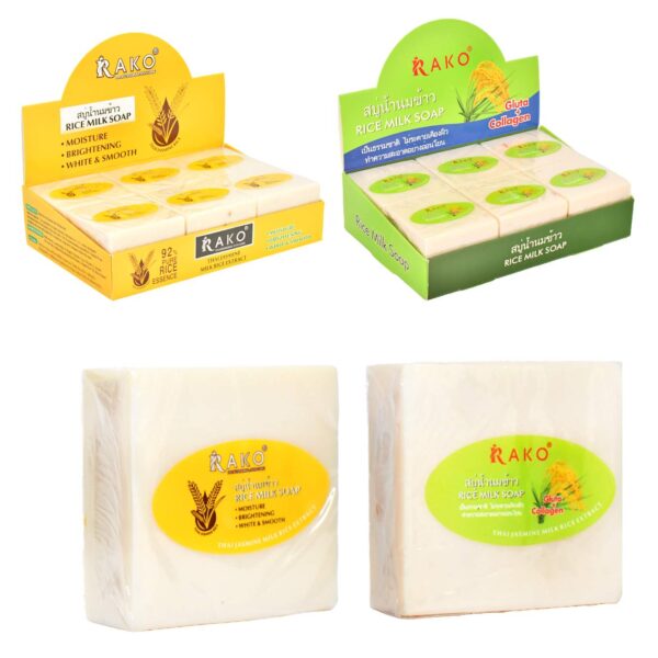 Jabon facial de arroz y leche RAKO 65g caja verde y amarilla