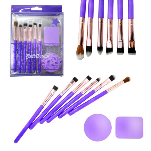 Set de 6 Brochas Aplicadoras y 2 Esponjas Empaque Morado