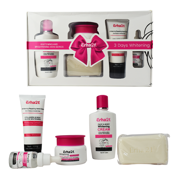 SET DE 5 PIEZAS PARA SKIN CARE  ERHA 21 EMPAQUE FUCSIA Y BLANCO